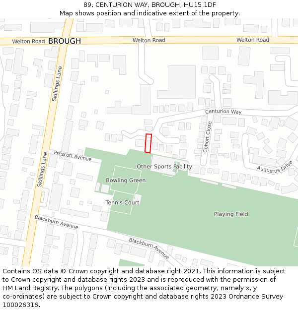 89, CENTURION WAY, BROUGH, HU15 1DF: Location map and indicative extent of plot