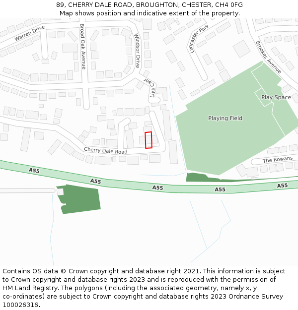 89, CHERRY DALE ROAD, BROUGHTON, CHESTER, CH4 0FG: Location map and indicative extent of plot