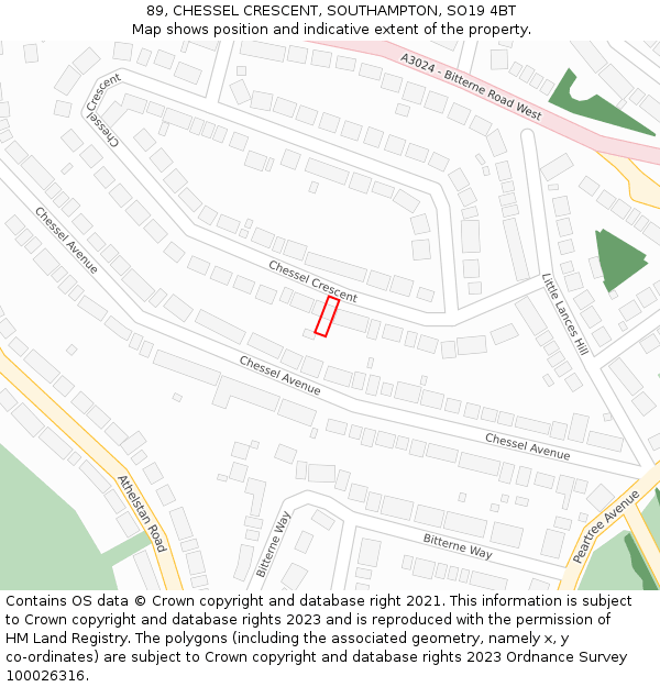 89, CHESSEL CRESCENT, SOUTHAMPTON, SO19 4BT: Location map and indicative extent of plot