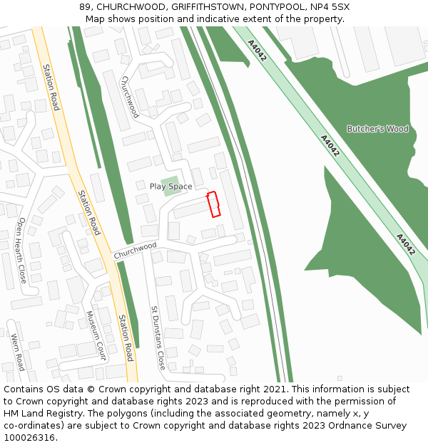 89, CHURCHWOOD, GRIFFITHSTOWN, PONTYPOOL, NP4 5SX: Location map and indicative extent of plot