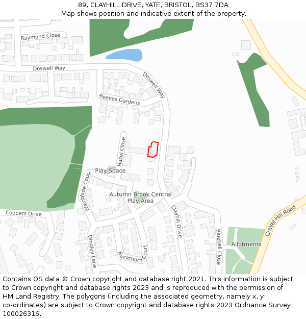 89, CLAYHILL DRIVE, YATE, BRISTOL, BS37 7DA: Location map and indicative extent of plot