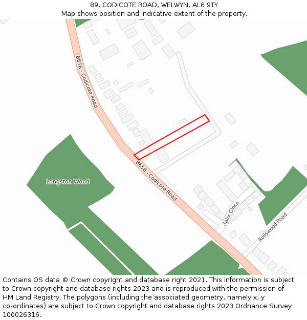 89, CODICOTE ROAD, WELWYN, AL6 9TY: Location map and indicative extent of plot