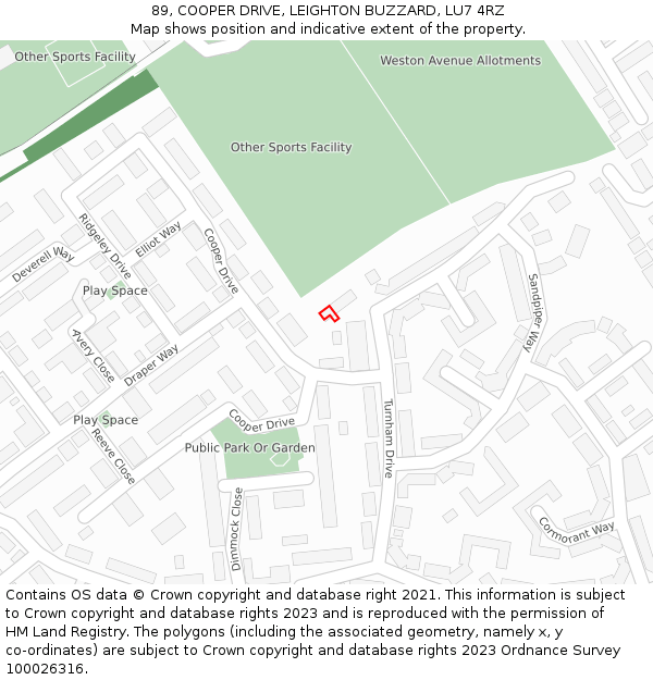 89, COOPER DRIVE, LEIGHTON BUZZARD, LU7 4RZ: Location map and indicative extent of plot