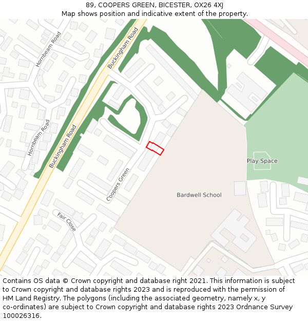 89, COOPERS GREEN, BICESTER, OX26 4XJ: Location map and indicative extent of plot