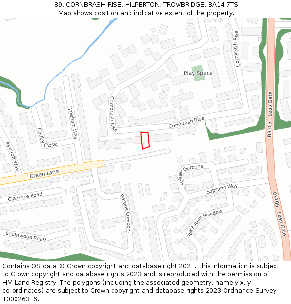 89, CORNBRASH RISE, HILPERTON, TROWBRIDGE, BA14 7TS: Location map and indicative extent of plot