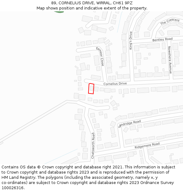 89, CORNELIUS DRIVE, WIRRAL, CH61 9PZ: Location map and indicative extent of plot