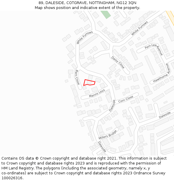 89, DALESIDE, COTGRAVE, NOTTINGHAM, NG12 3QN: Location map and indicative extent of plot