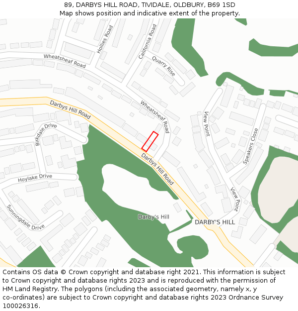 89, DARBYS HILL ROAD, TIVIDALE, OLDBURY, B69 1SD: Location map and indicative extent of plot