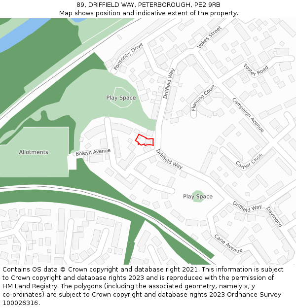 89, DRIFFIELD WAY, PETERBOROUGH, PE2 9RB: Location map and indicative extent of plot