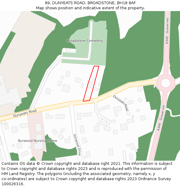 89, DUNYEATS ROAD, BROADSTONE, BH18 8AF: Location map and indicative extent of plot