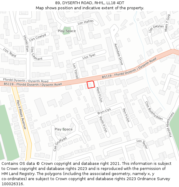 89, DYSERTH ROAD, RHYL, LL18 4DT: Location map and indicative extent of plot