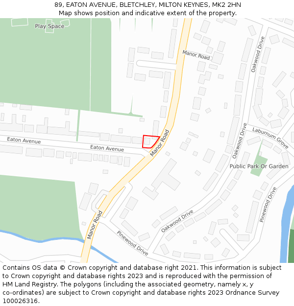 89, EATON AVENUE, BLETCHLEY, MILTON KEYNES, MK2 2HN: Location map and indicative extent of plot