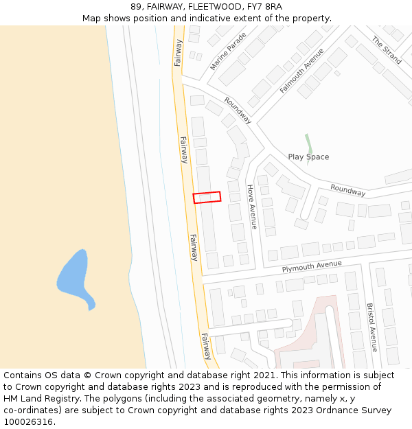 89, FAIRWAY, FLEETWOOD, FY7 8RA: Location map and indicative extent of plot