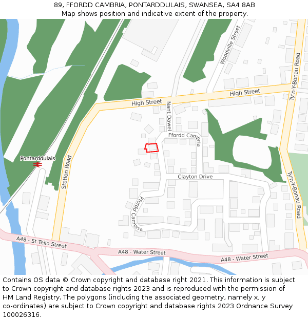 89, FFORDD CAMBRIA, PONTARDDULAIS, SWANSEA, SA4 8AB: Location map and indicative extent of plot