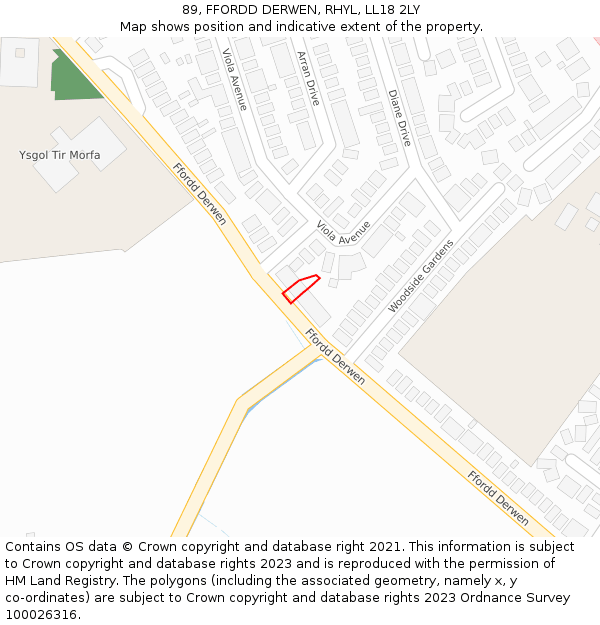 89, FFORDD DERWEN, RHYL, LL18 2LY: Location map and indicative extent of plot