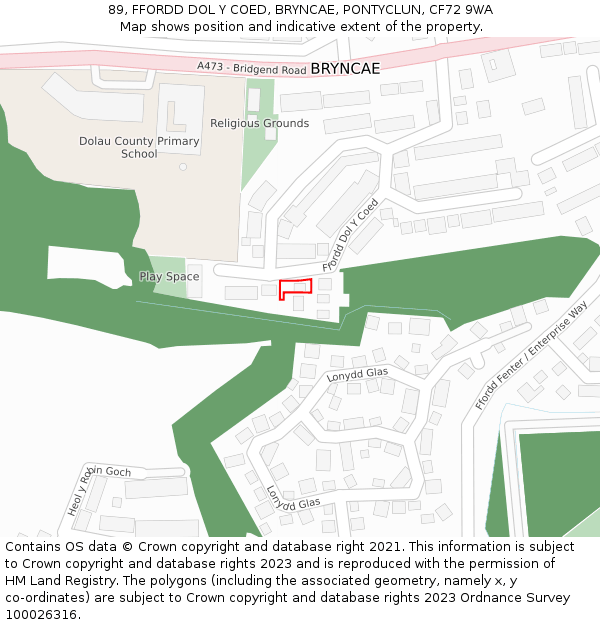89, FFORDD DOL Y COED, BRYNCAE, PONTYCLUN, CF72 9WA: Location map and indicative extent of plot
