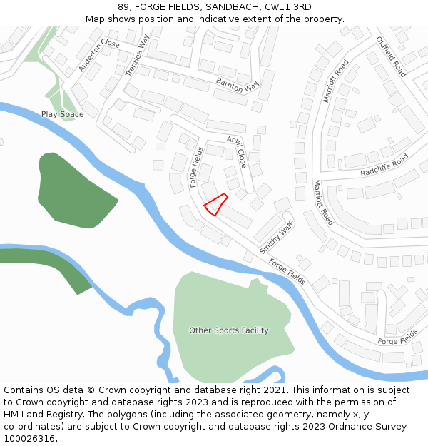 89, FORGE FIELDS, SANDBACH, CW11 3RD: Location map and indicative extent of plot
