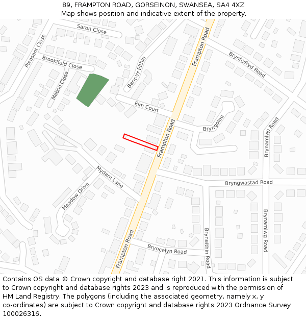 89, FRAMPTON ROAD, GORSEINON, SWANSEA, SA4 4XZ: Location map and indicative extent of plot