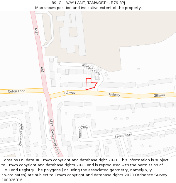 89, GILLWAY LANE, TAMWORTH, B79 8PJ: Location map and indicative extent of plot