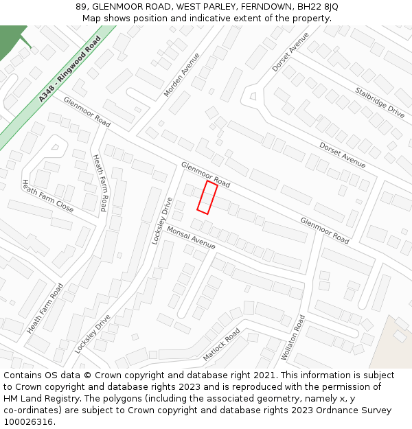 89, GLENMOOR ROAD, WEST PARLEY, FERNDOWN, BH22 8JQ: Location map and indicative extent of plot