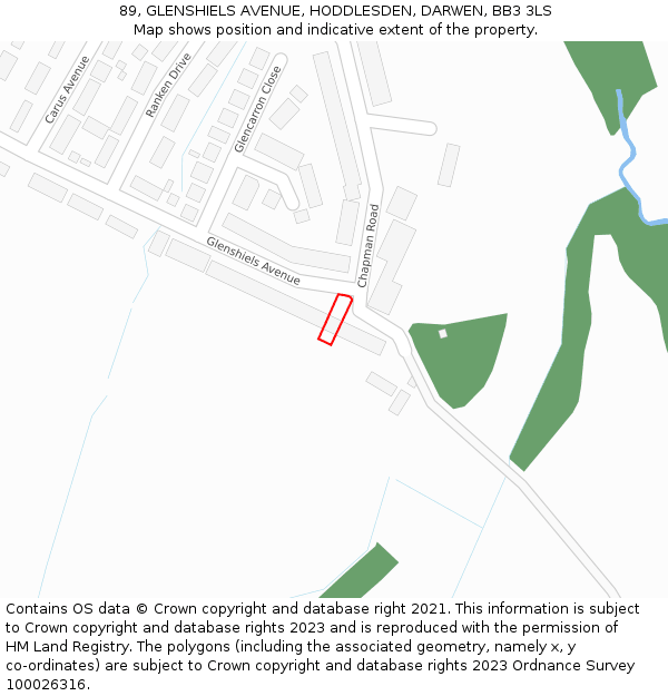 89, GLENSHIELS AVENUE, HODDLESDEN, DARWEN, BB3 3LS: Location map and indicative extent of plot