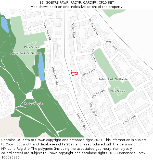 89, GOETRE FAWR, RADYR, CARDIFF, CF15 8ET: Location map and indicative extent of plot