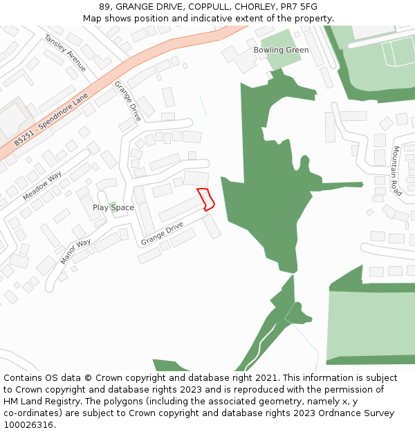 89, GRANGE DRIVE, COPPULL, CHORLEY, PR7 5FG: Location map and indicative extent of plot