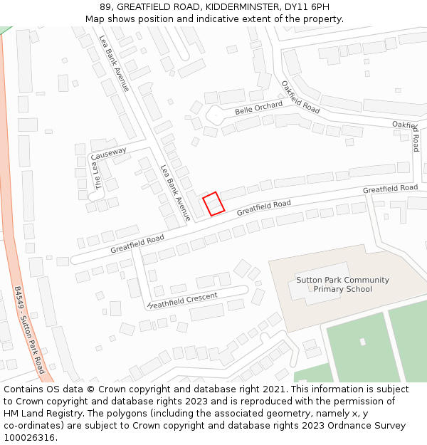 89, GREATFIELD ROAD, KIDDERMINSTER, DY11 6PH: Location map and indicative extent of plot