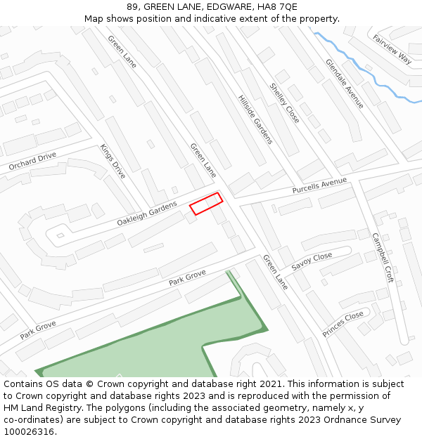 89, GREEN LANE, EDGWARE, HA8 7QE: Location map and indicative extent of plot