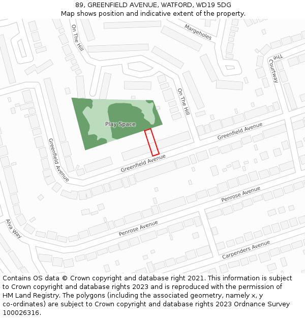 89, GREENFIELD AVENUE, WATFORD, WD19 5DG: Location map and indicative extent of plot