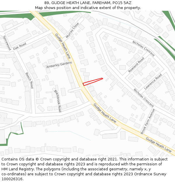 89, GUDGE HEATH LANE, FAREHAM, PO15 5AZ: Location map and indicative extent of plot