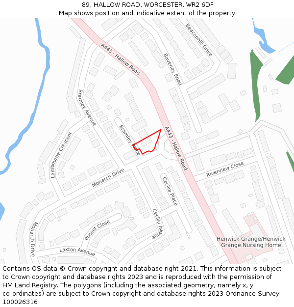 89, HALLOW ROAD, WORCESTER, WR2 6DF: Location map and indicative extent of plot