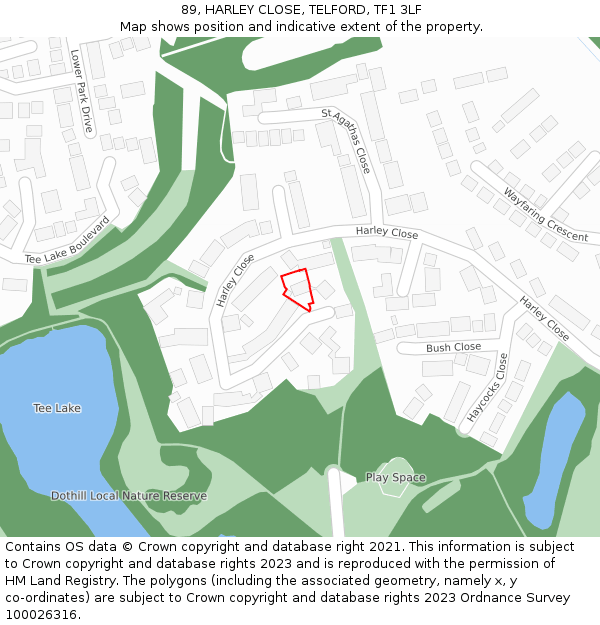 89, HARLEY CLOSE, TELFORD, TF1 3LF: Location map and indicative extent of plot