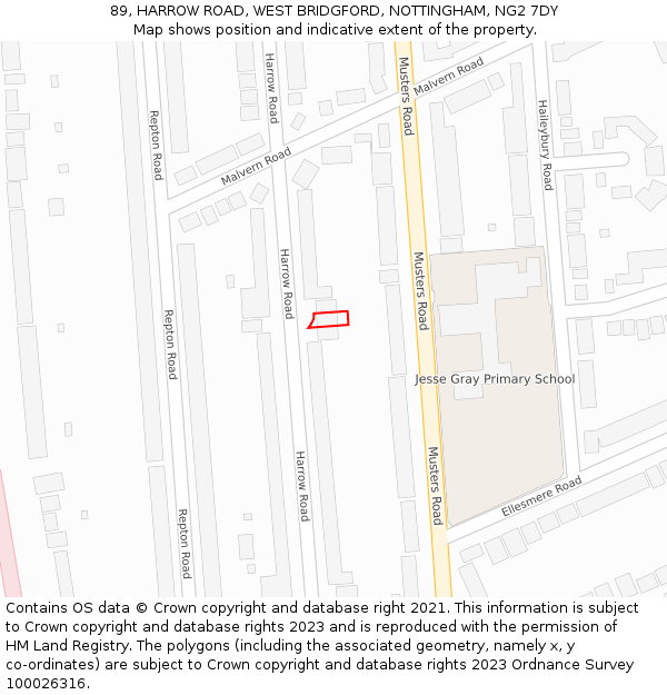 89, HARROW ROAD, WEST BRIDGFORD, NOTTINGHAM, NG2 7DY: Location map and indicative extent of plot