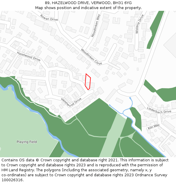 89, HAZELWOOD DRIVE, VERWOOD, BH31 6YG: Location map and indicative extent of plot