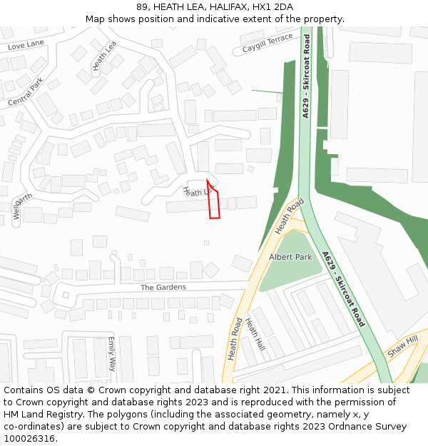 89, HEATH LEA, HALIFAX, HX1 2DA: Location map and indicative extent of plot