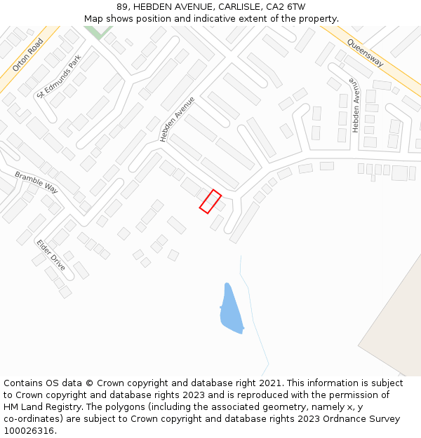89, HEBDEN AVENUE, CARLISLE, CA2 6TW: Location map and indicative extent of plot