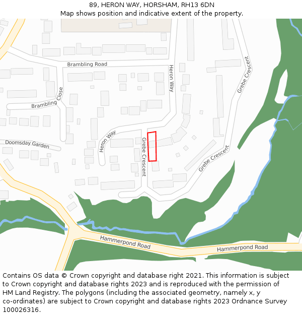 89, HERON WAY, HORSHAM, RH13 6DN: Location map and indicative extent of plot