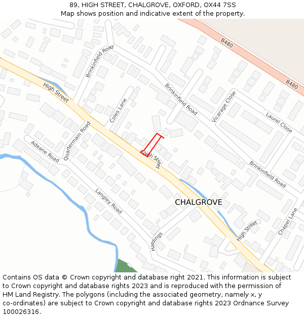 89, HIGH STREET, CHALGROVE, OXFORD, OX44 7SS: Location map and indicative extent of plot