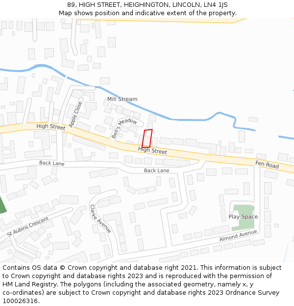 89, HIGH STREET, HEIGHINGTON, LINCOLN, LN4 1JS: Location map and indicative extent of plot