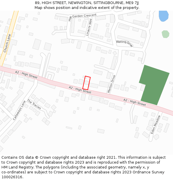 89, HIGH STREET, NEWINGTON, SITTINGBOURNE, ME9 7JJ: Location map and indicative extent of plot