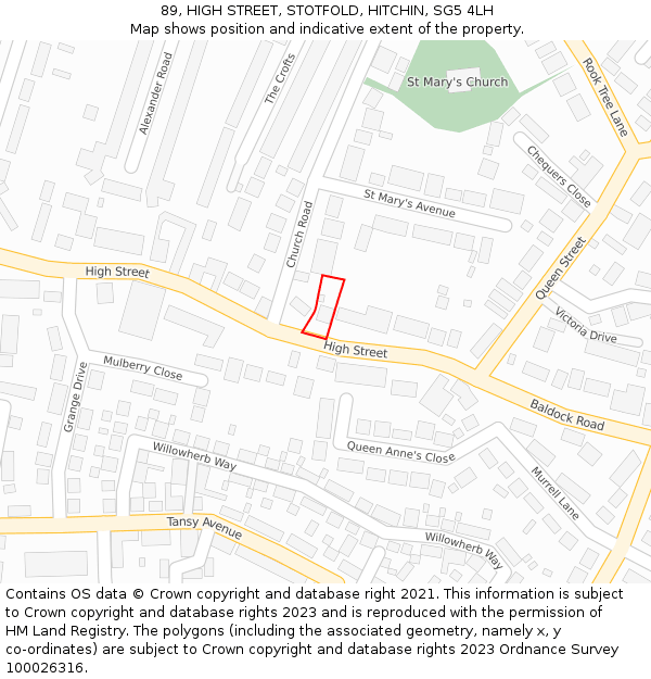 89, HIGH STREET, STOTFOLD, HITCHIN, SG5 4LH: Location map and indicative extent of plot