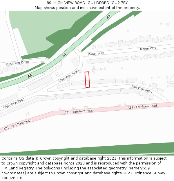 89, HIGH VIEW ROAD, GUILDFORD, GU2 7RY: Location map and indicative extent of plot