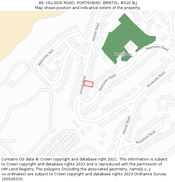 89, HILLSIDE ROAD, PORTISHEAD, BRISTOL, BS20 8LJ: Location map and indicative extent of plot