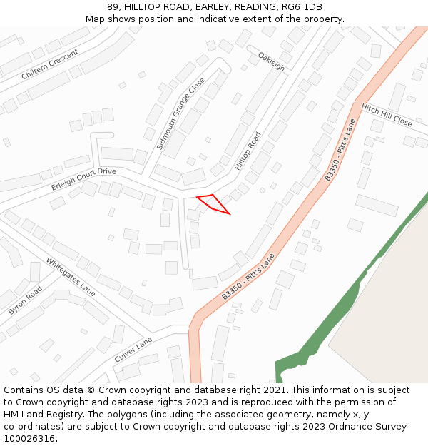 89, HILLTOP ROAD, EARLEY, READING, RG6 1DB: Location map and indicative extent of plot
