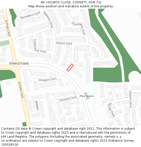 89, HOLWICK CLOSE, CONSETT, DH8 7UJ: Location map and indicative extent of plot