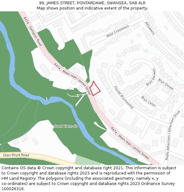 89, JAMES STREET, PONTARDAWE, SWANSEA, SA8 4LR: Location map and indicative extent of plot