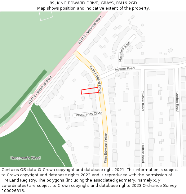 89, KING EDWARD DRIVE, GRAYS, RM16 2GD: Location map and indicative extent of plot