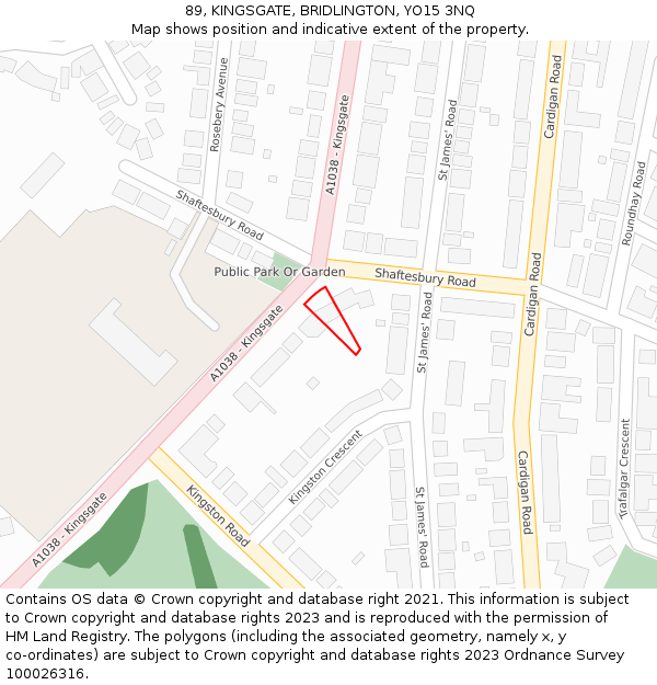 89, KINGSGATE, BRIDLINGTON, YO15 3NQ: Location map and indicative extent of plot