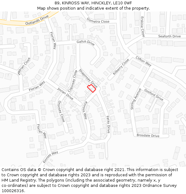 89, KINROSS WAY, HINCKLEY, LE10 0WF: Location map and indicative extent of plot